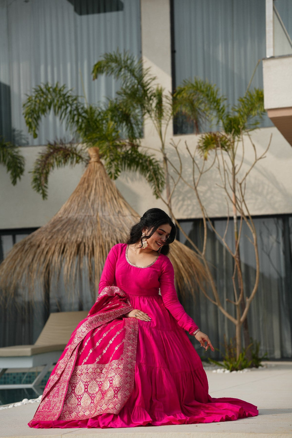 Appealing Pure Roman Silk Fully Stitched Anarkali Pant Suit - ETHNICDEAL