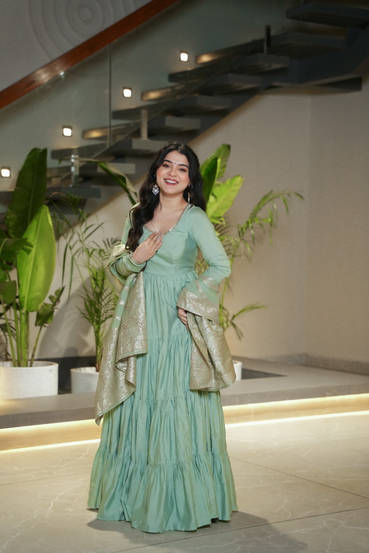 Appealing Pure Roman Silk Fully Stitched Anarkali Pant Suit - ETHNICDEAL