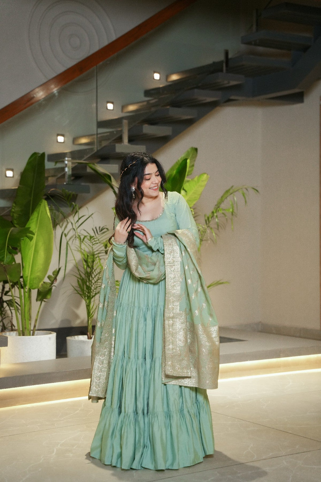 Appealing Pure Roman Silk Fully Stitched Anarkali Pant Suit - ETHNICDEAL