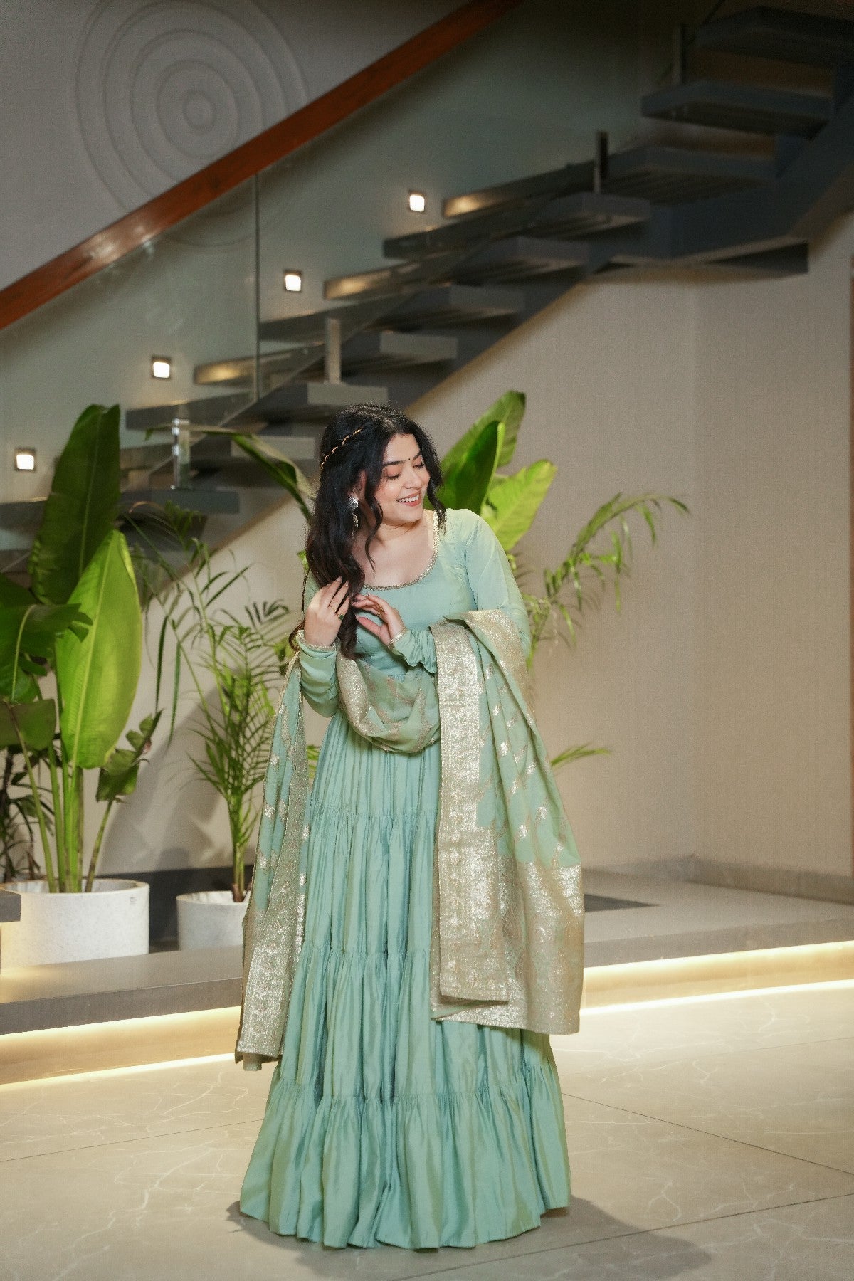 Appealing Pure Roman Silk Fully Stitched Anarkali Pant Suit - ETHNICDEAL