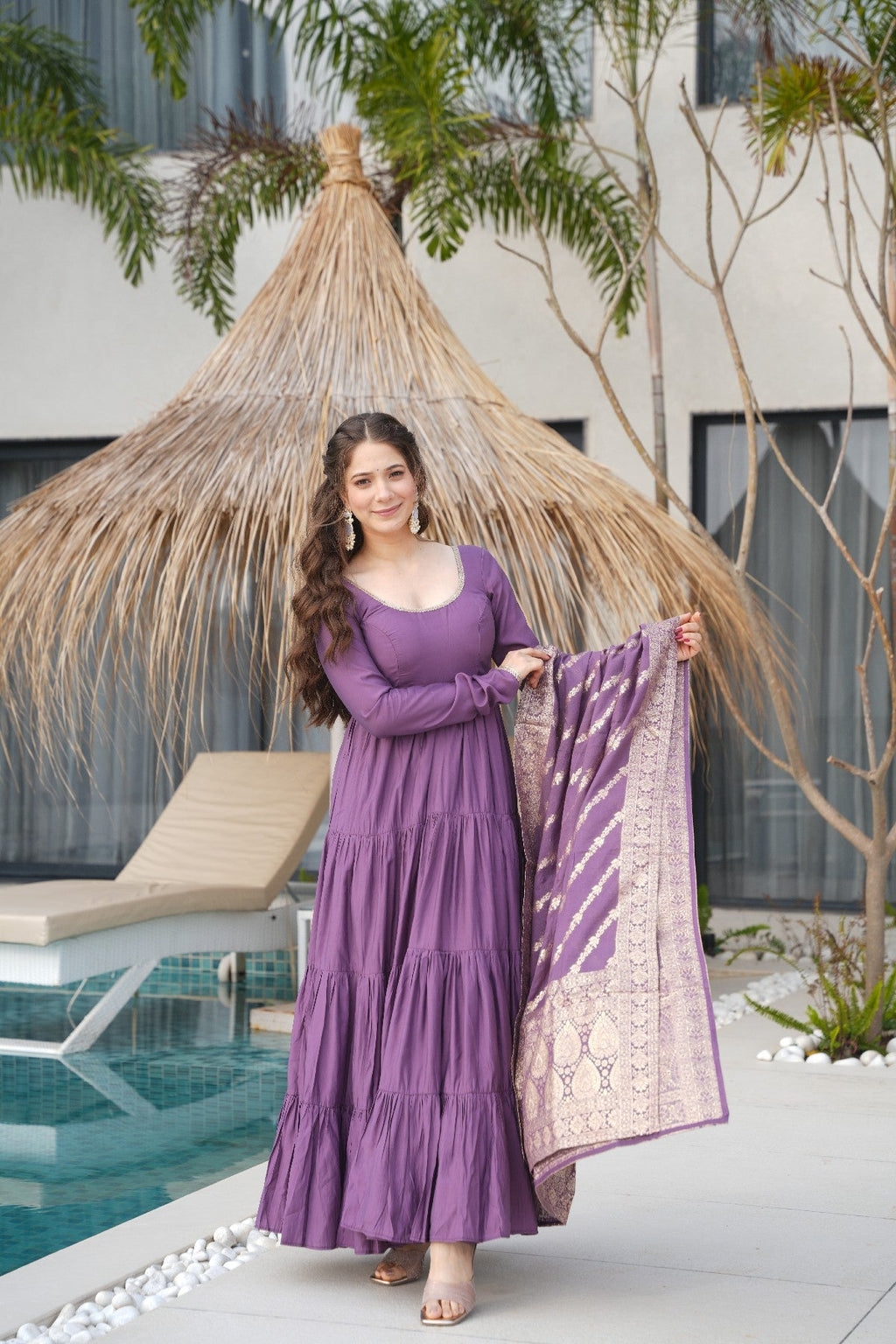 Appealing Pure Roman Silk Fully Stitched Anarkali Pant Suit - ETHNICDEAL