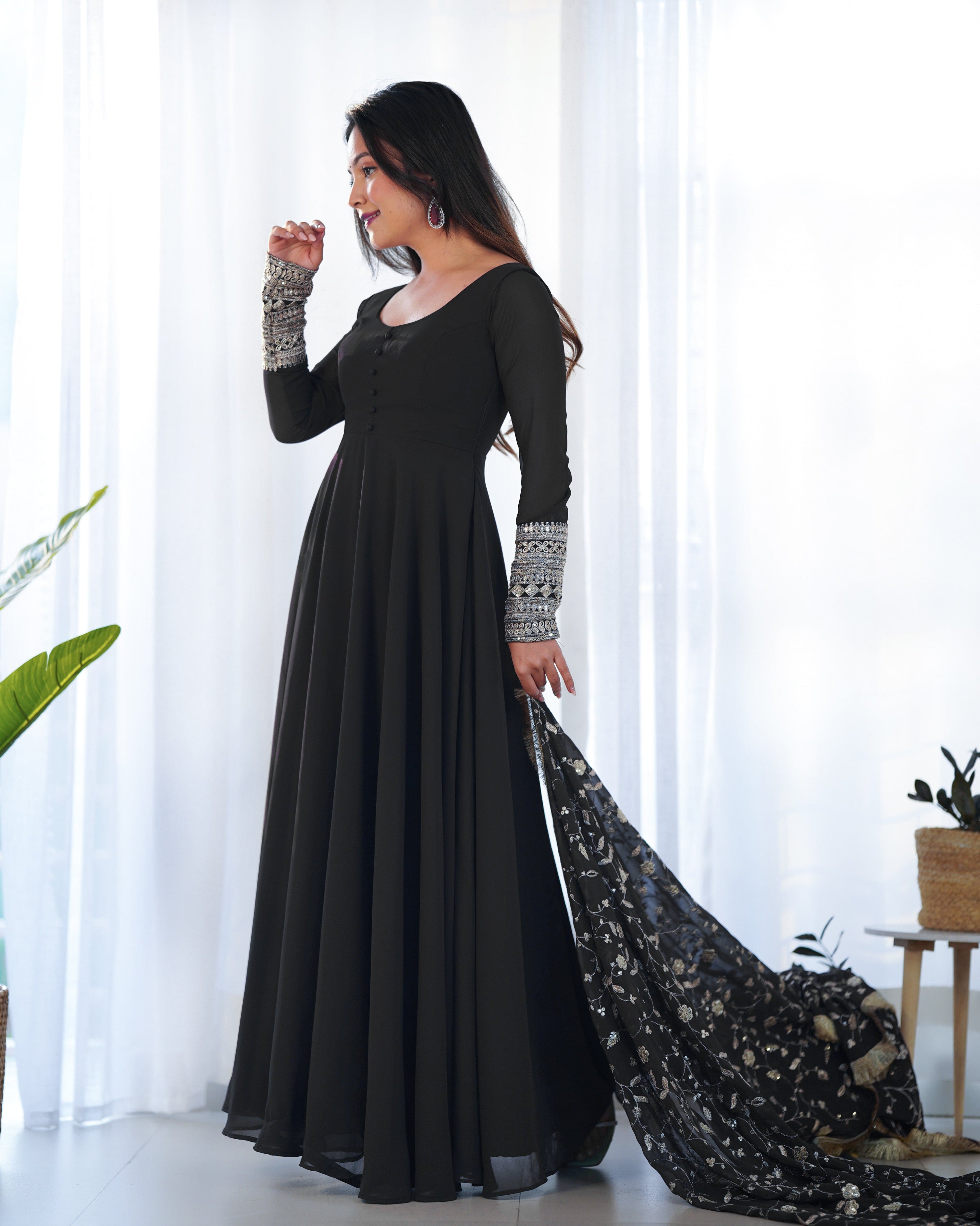 Radiant Faux Georgette Fully Flared Designer Anarkali Pant Suit - Ethnicwish