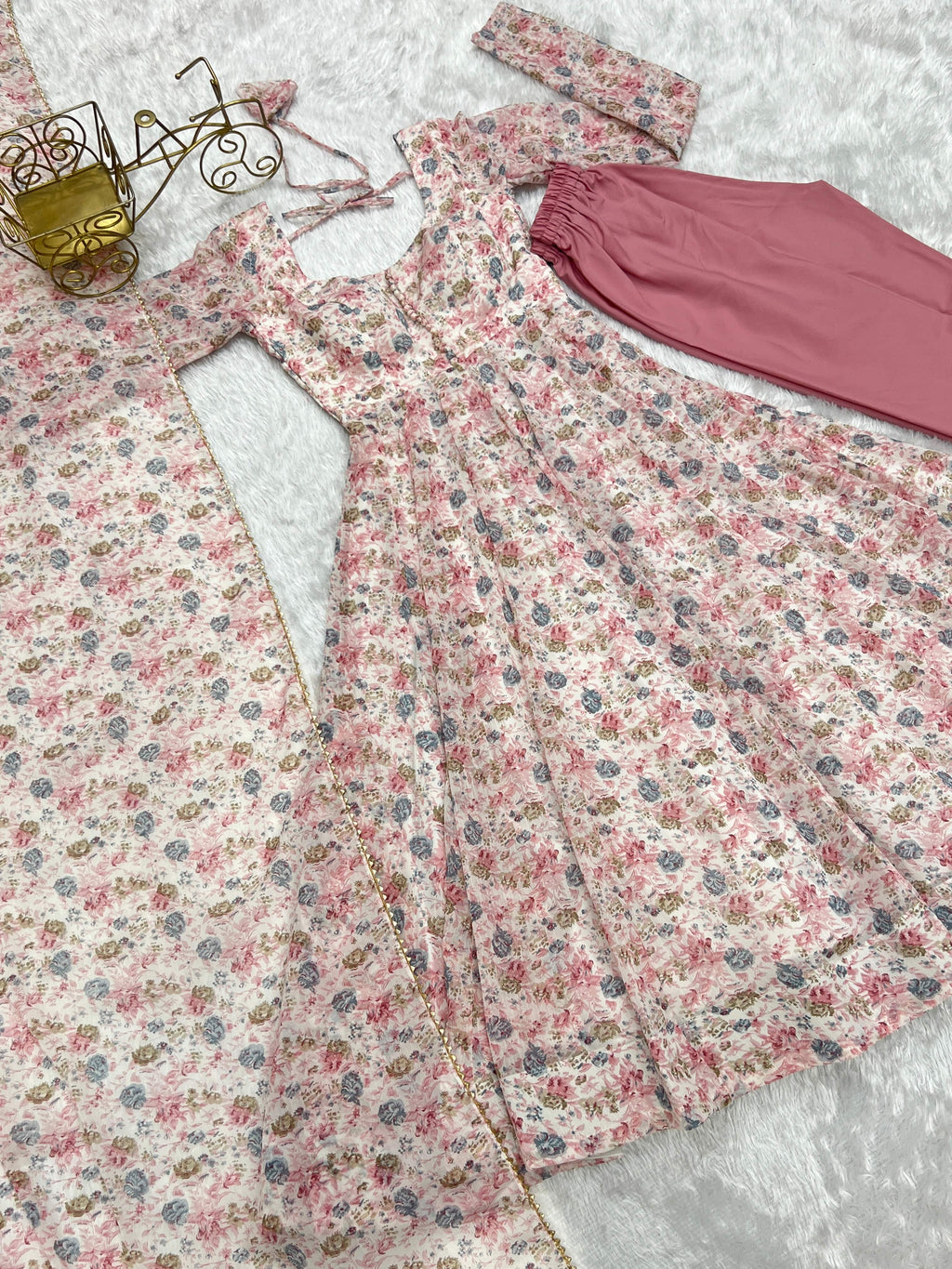 Exquisite Chiffon Floral Digital Printed Fully Stitched Anarkali Pant Suit - Ethnicwish