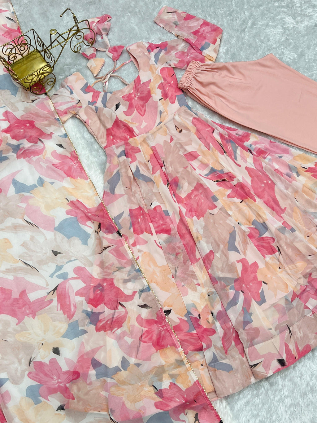 Bewitching Faux Georgette Printed Designer Anarkali Pant Suit - Ethnicwish