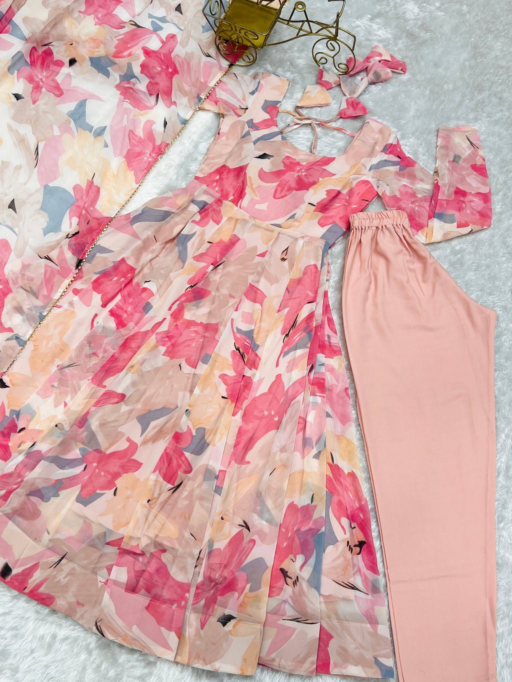 Bewitching Faux Georgette Printed Designer Anarkali Pant Suit - Ethnicwish