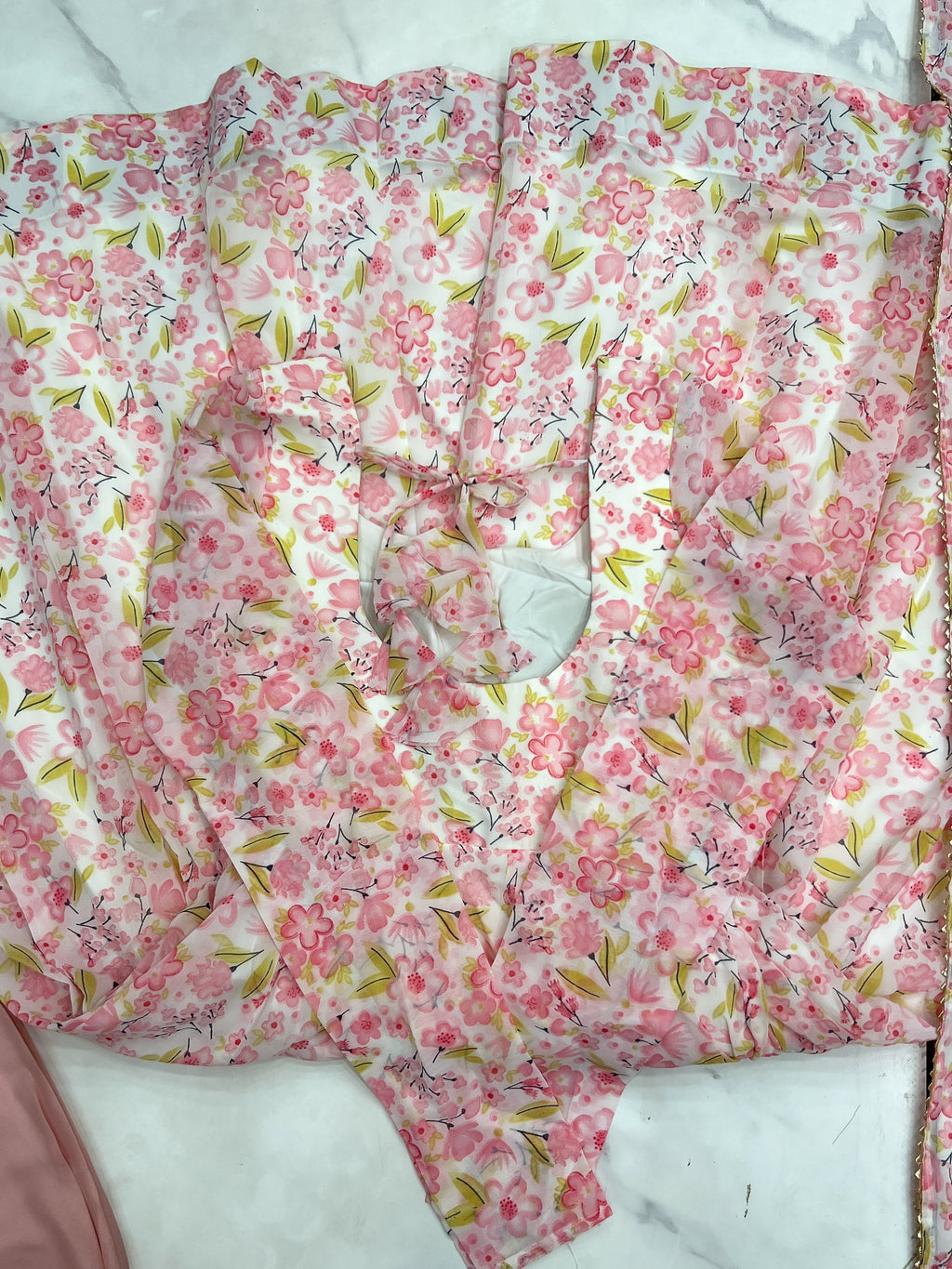 Elegant Orange Chiffon Floral Print Anarkali Set – Fully Stitched & Ready to Wear - ETHNICDEAL