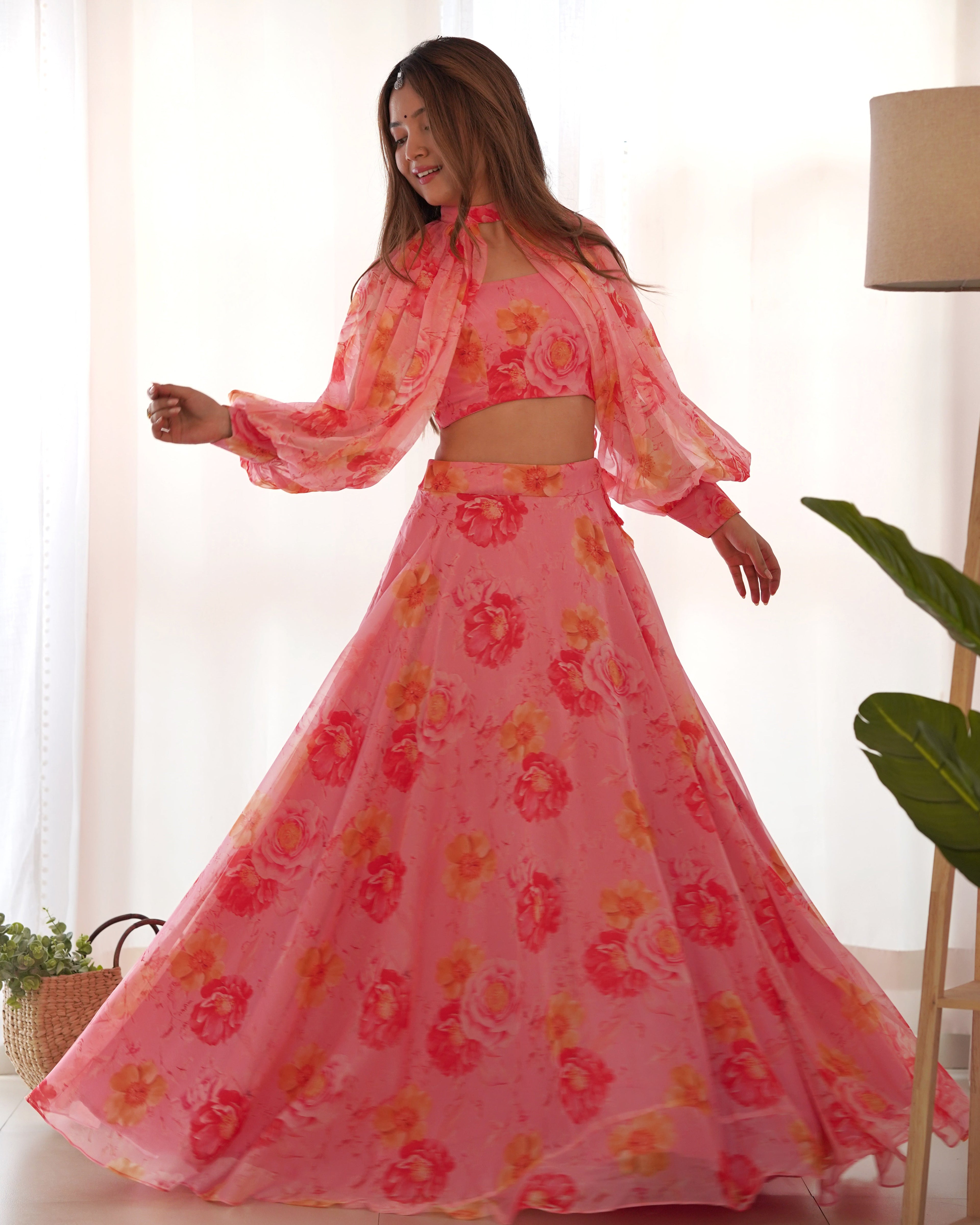 Floral Tabby Organza Silk Lehenga Choli – Elegance in Every Detail - ETHNICDEAL