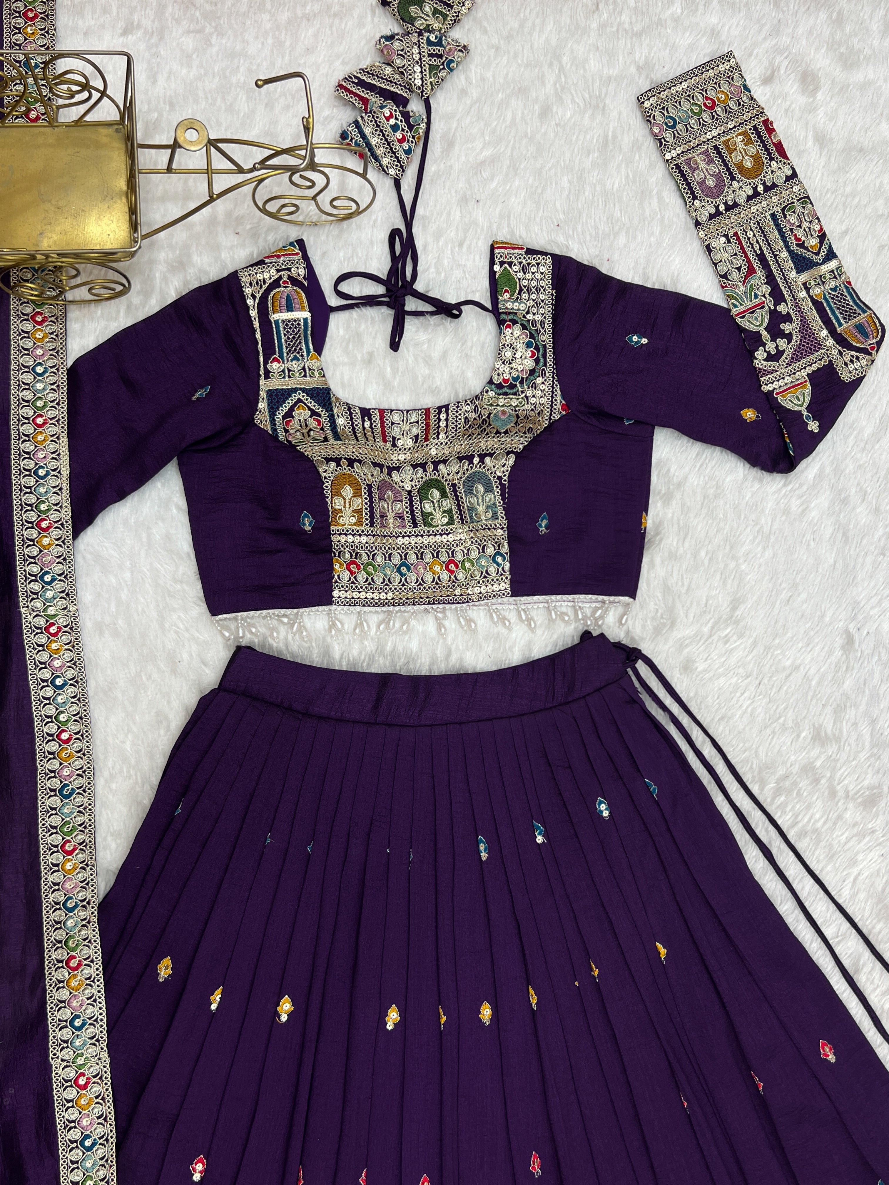 Premium Vichitra Silk Embroidered Lehenga Set – Fully Stitched & Ready to Wear - ETHNICDEAL