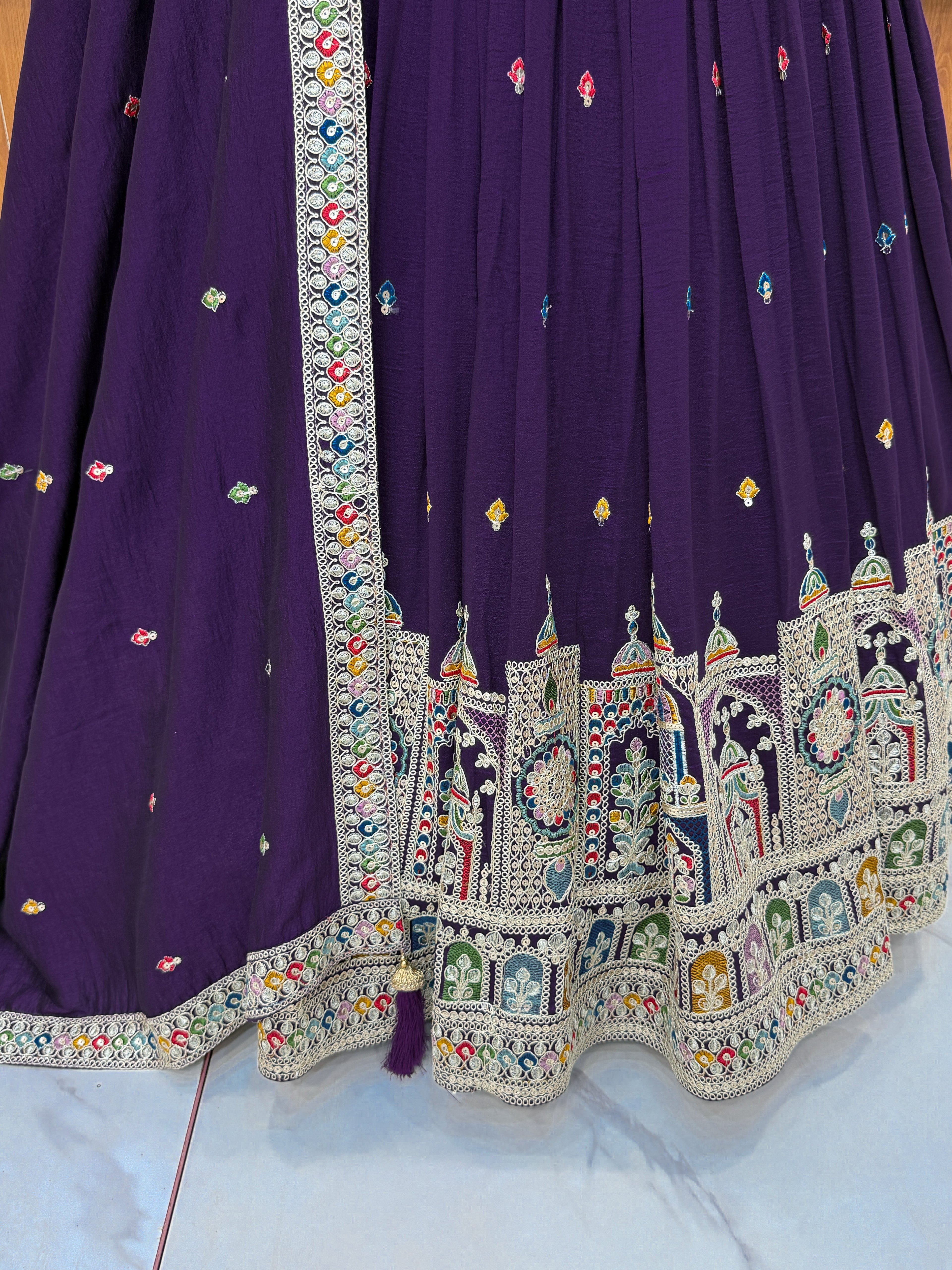 Premium Vichitra Silk Embroidered Lehenga Set – Fully Stitched & Ready to Wear - ETHNICDEAL