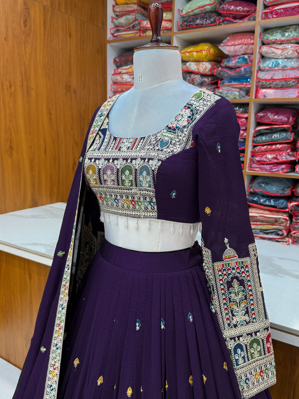Premium Vichitra Silk Embroidered Lehenga Set – Fully Stitched & Ready to Wear - ETHNICDEAL