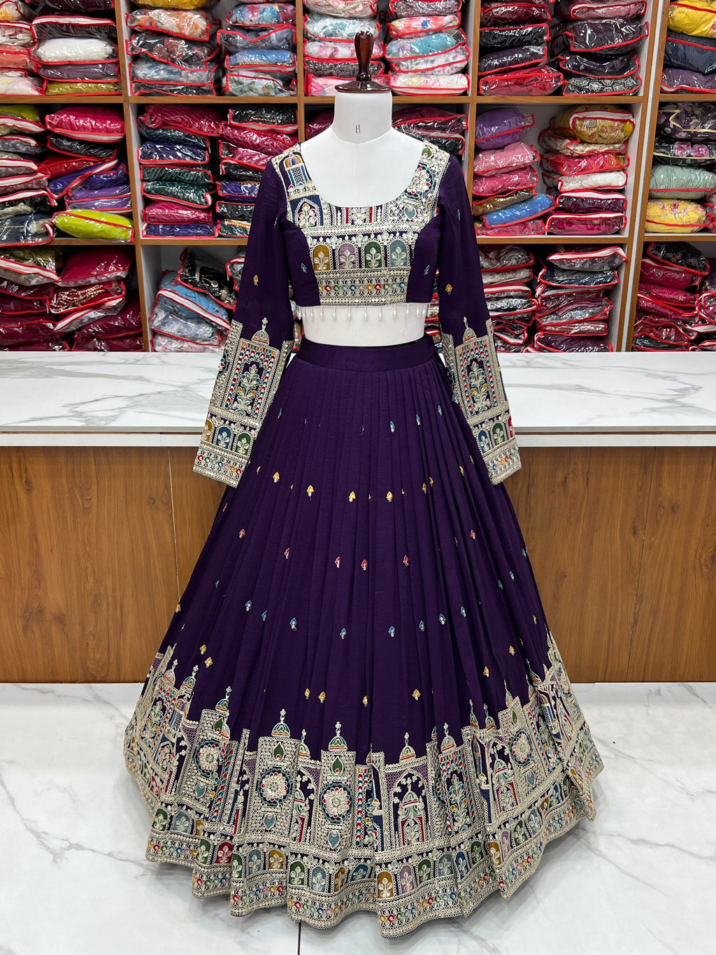 Premium Vichitra Silk Embroidered Lehenga Set – Fully Stitched & Ready to Wear - ETHNICDEAL