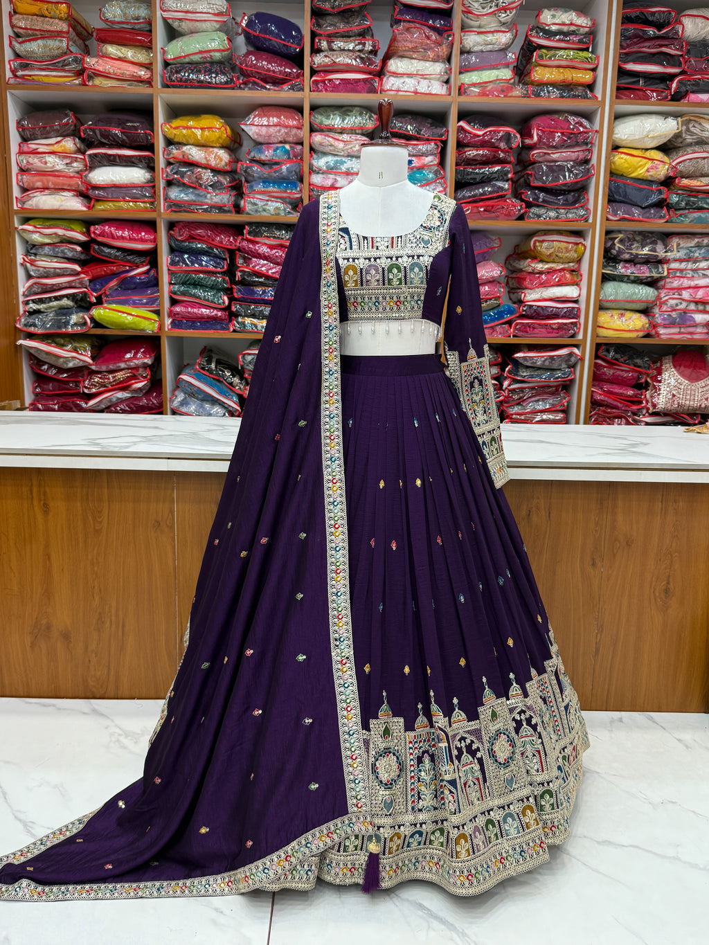 Premium Vichitra Silk Embroidered Lehenga Set – Fully Stitched & Ready to Wear - ETHNICDEAL