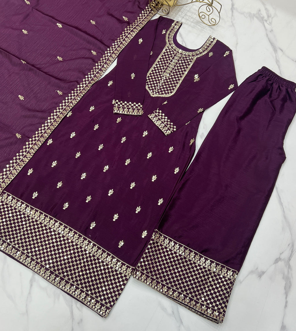 Elegant Embroidered Chinon Silk Kurta Set – A Touch of Royalty - ETHNICDEAL