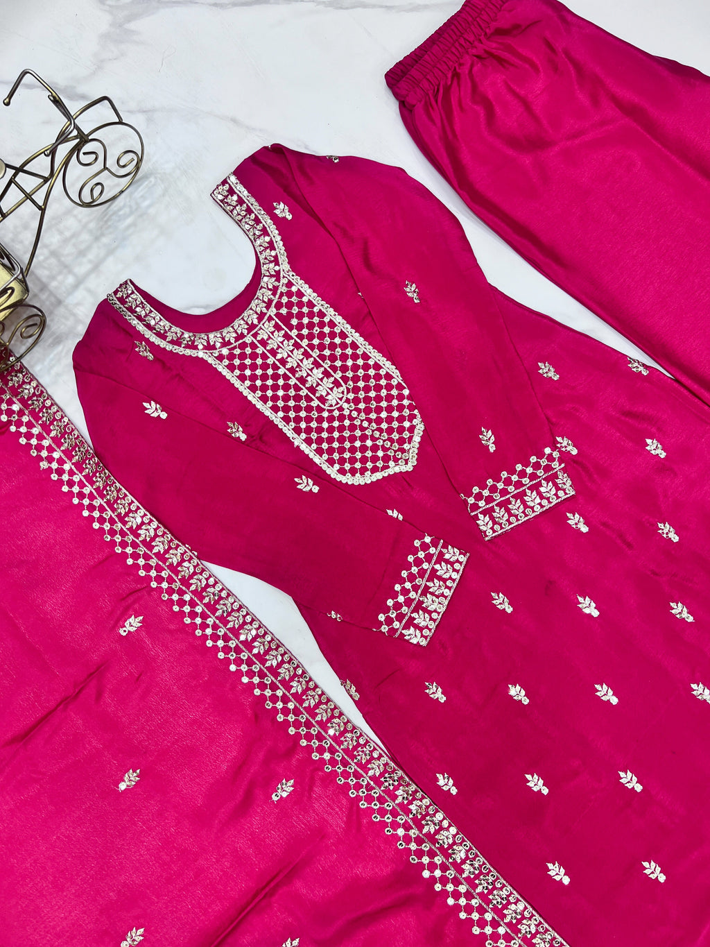 Elegant Embroidered Chinon Silk Kurta Set – A Touch of Royalty - ETHNICDEAL