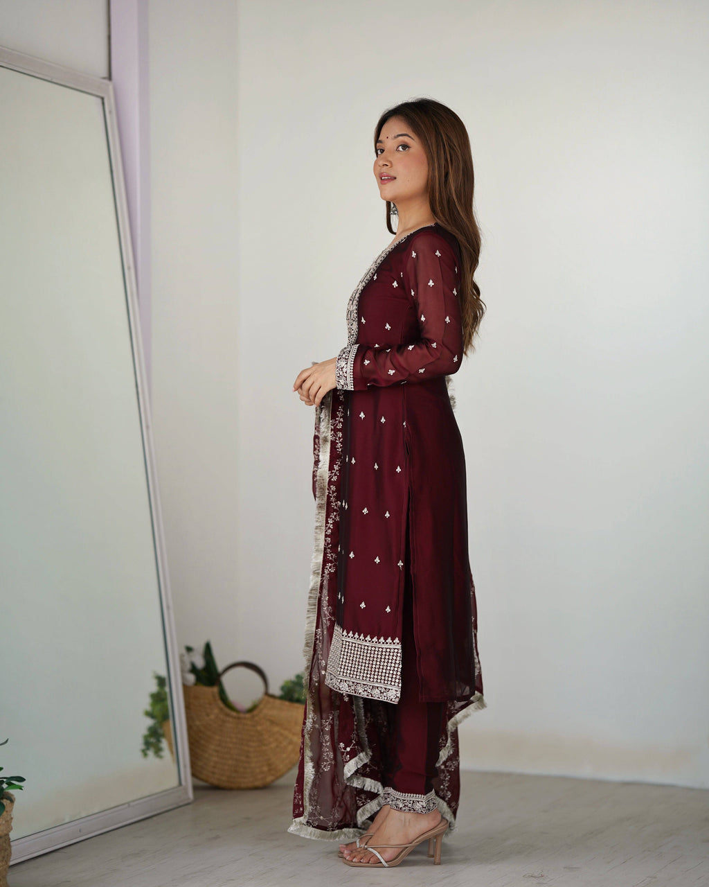 Appealing Rangoli Silk Sequins Embroidered Straight Top Pant Suit - Ethnicwish