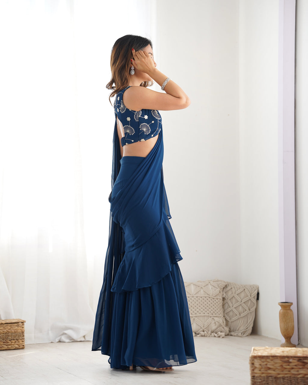 Designer Sharara Saree in Pure Faux Georgette – Fully Stitched & Ready to Wear - ETHNICDEAL