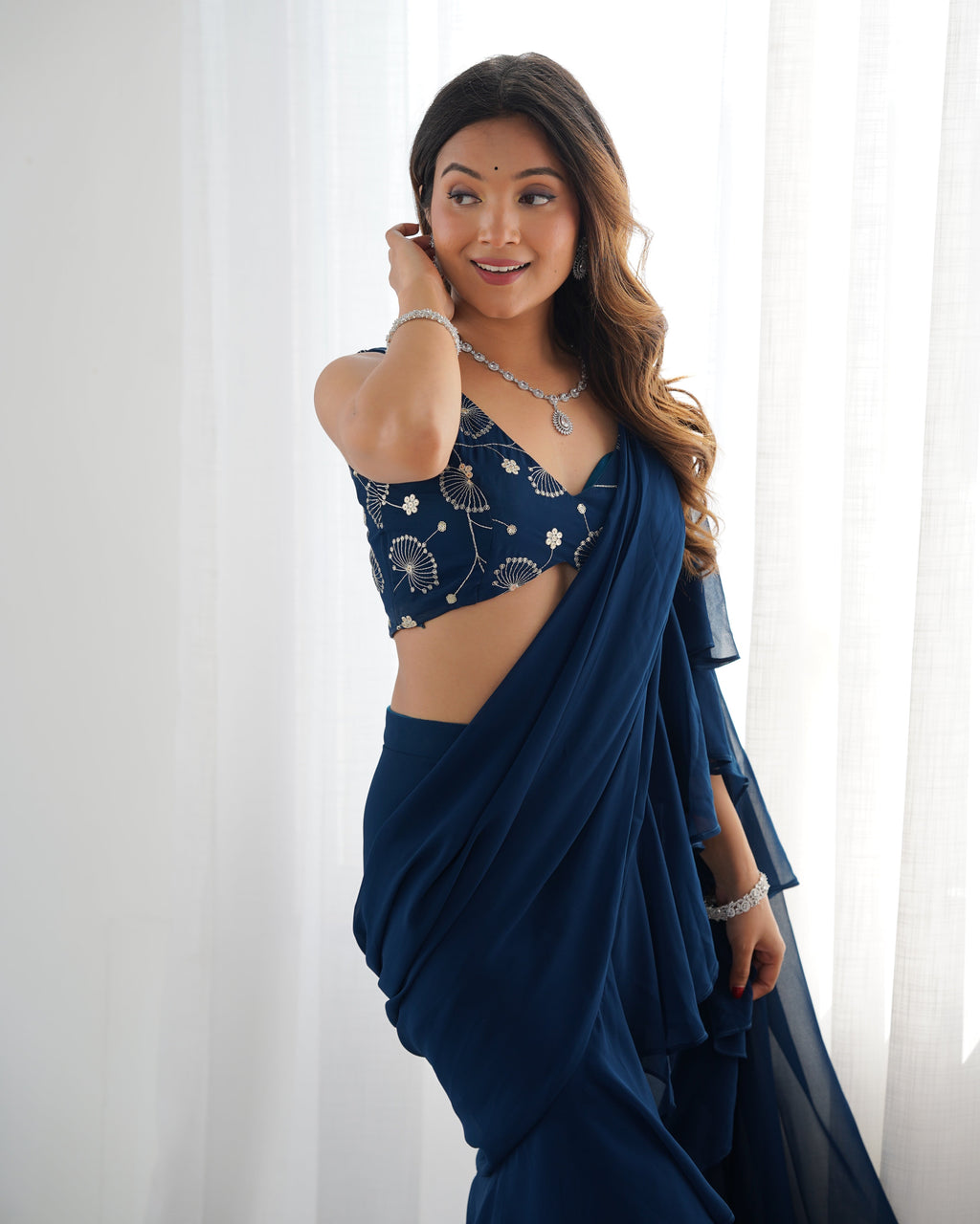 Designer Sharara Saree in Pure Faux Georgette – Fully Stitched & Ready to Wear - ETHNICDEAL