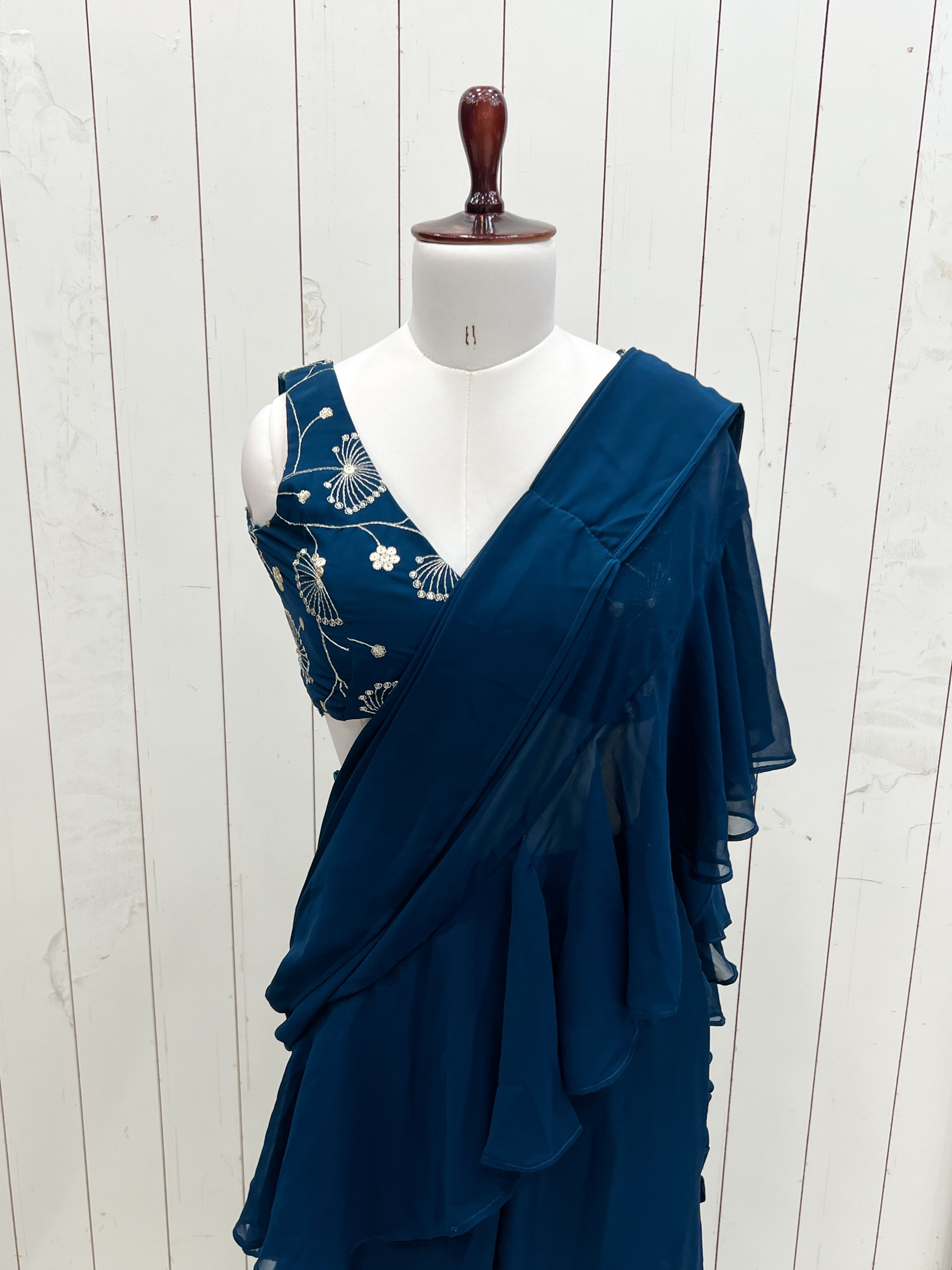 Designer Sharara Saree in Pure Faux Georgette – Fully Stitched & Ready to Wear - ETHNICDEAL