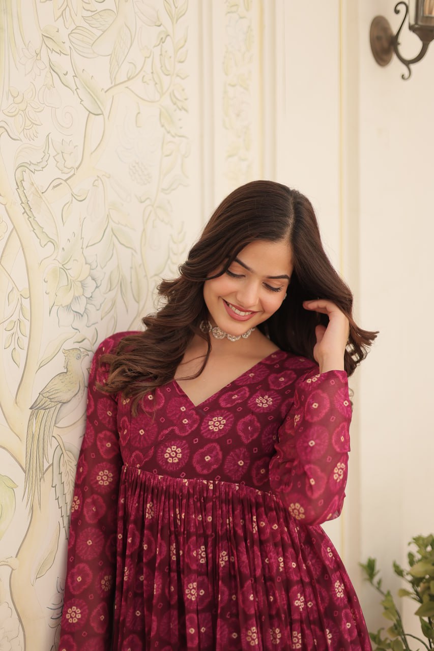 Dashing Faux Georgette Foil Printed Fully Stitched Top Pant Suit - Ethnicwish