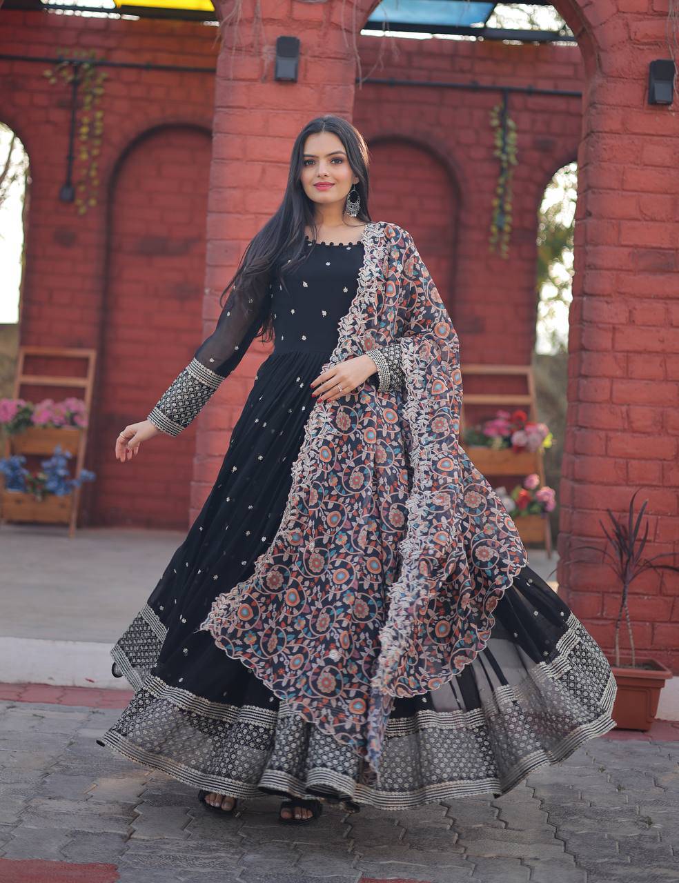 Elegant Faux Georgette Zari Sequins Worked Fully Stitched Gown - Ethnicwish