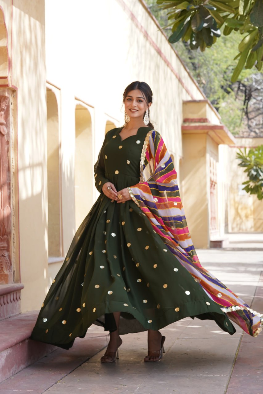 Charming Faux Georgette Zari Thread Sequins Worked Gown - Ethnicwish