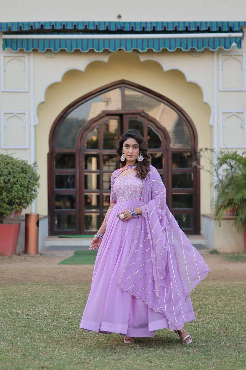 Whimsical Faux Georgette Rich Floral Printed Gown - Ethnicwish