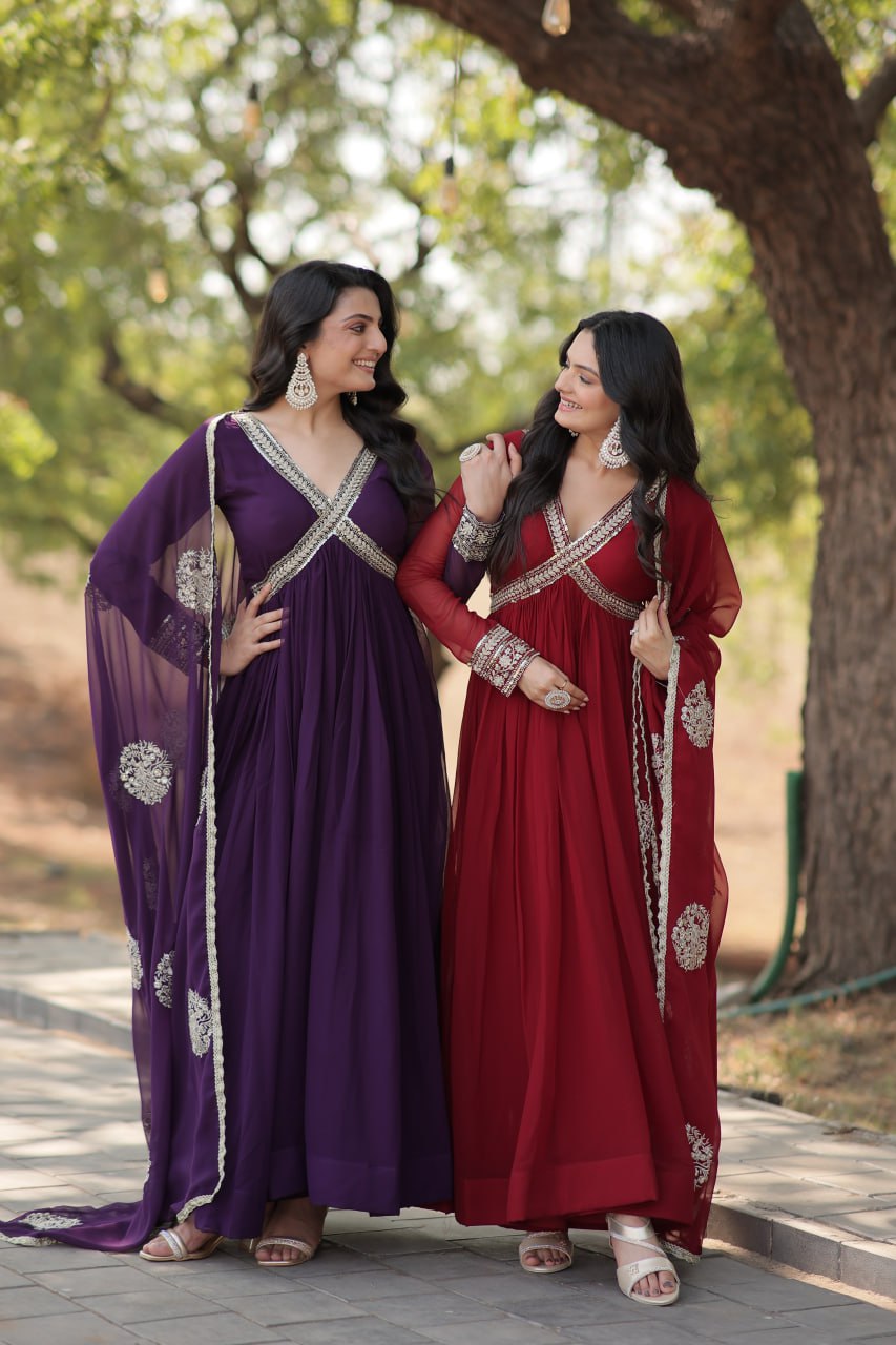 Charming Alia Cut Faux Georgette Festive Wear Designer Gown - Ethnicwish