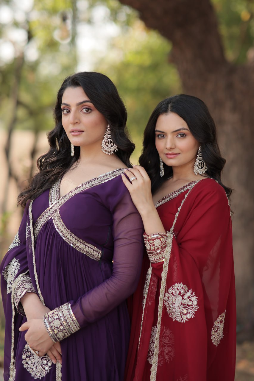 Charming Alia Cut Faux Georgette Festive Wear Designer Gown - Ethnicwish