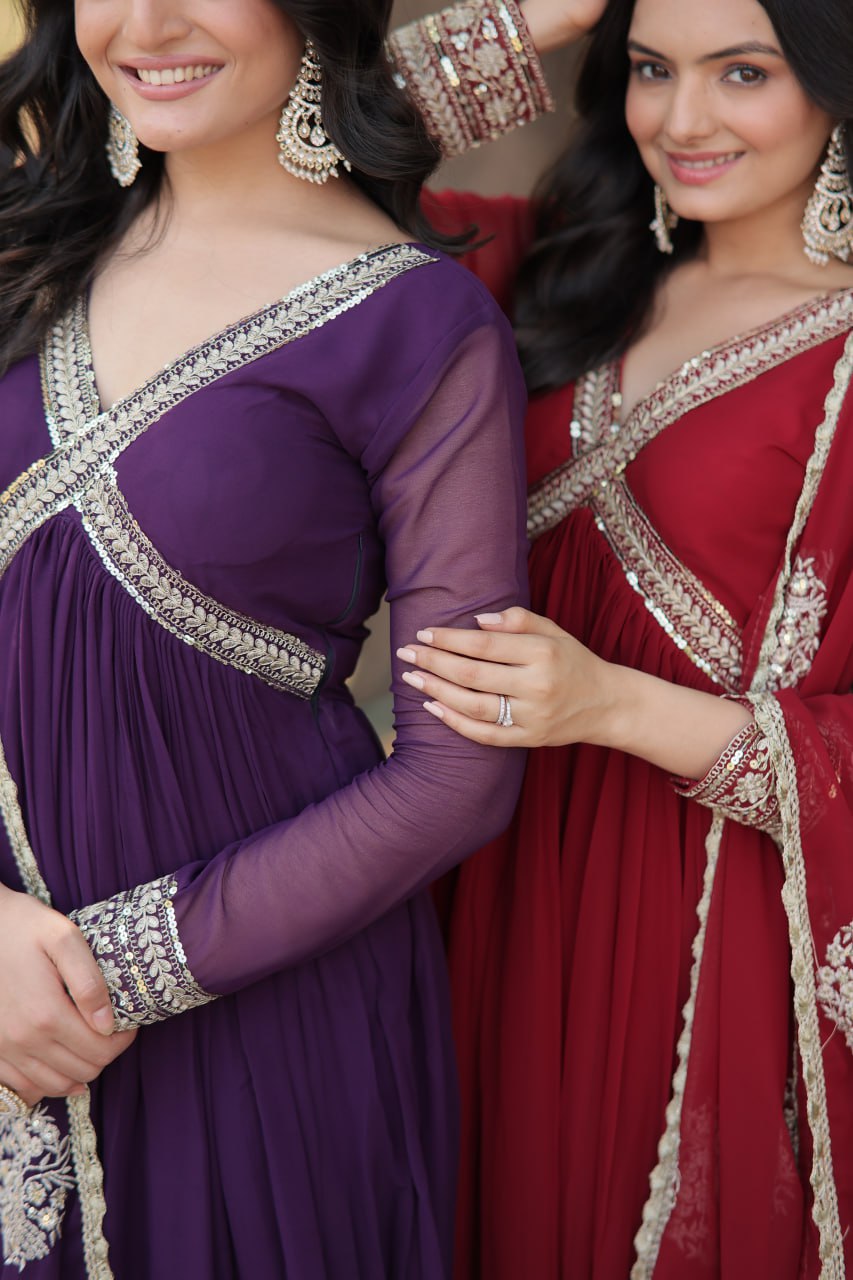 Charming Alia Cut Faux Georgette Festive Wear Designer Gown - Ethnicwish