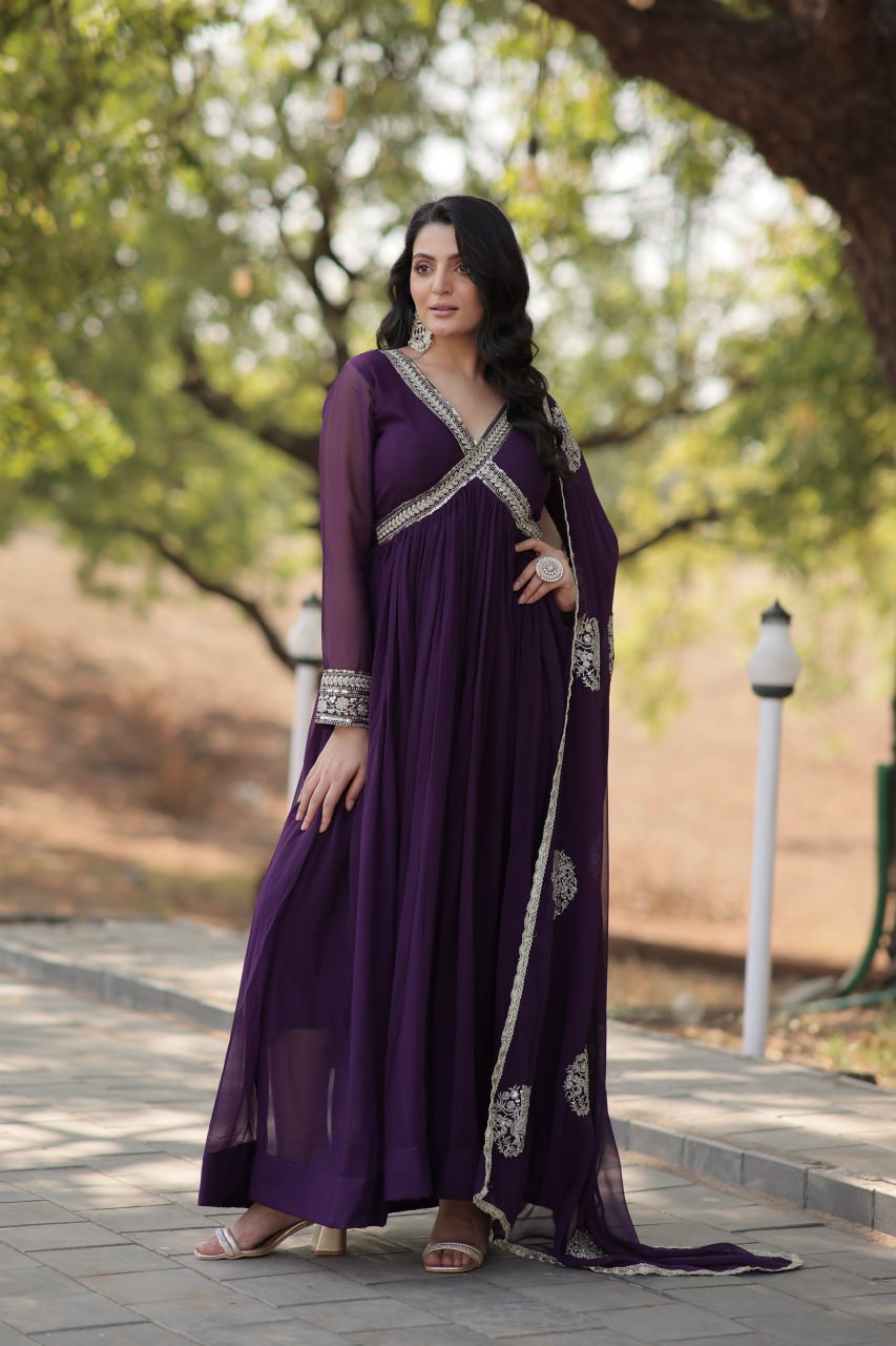 Charming Alia Cut Faux Georgette Festive Wear Designer Gown - Ethnicwish