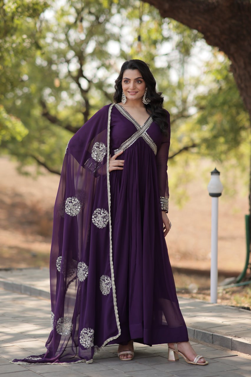 Charming Alia Cut Faux Georgette Festive Wear Designer Gown - Ethnicwish