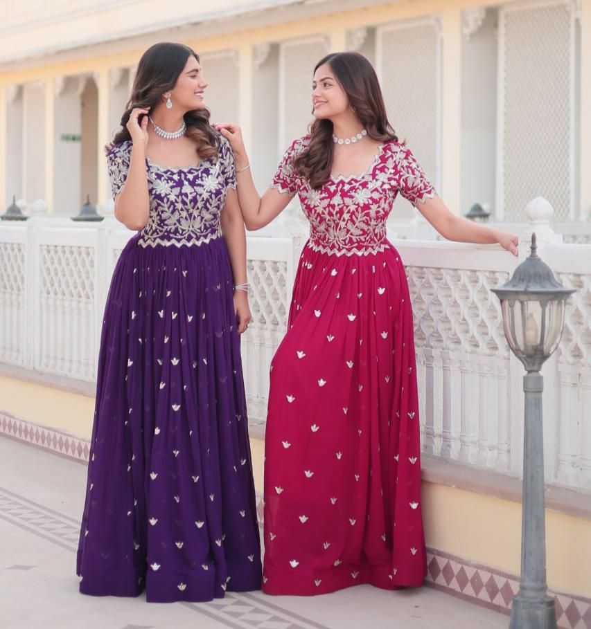 Sublime Faux Georgette Cording Sequins Worked Gown - Ethnicwish