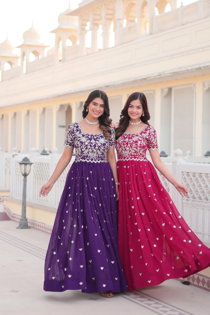 Sublime Faux Georgette Cording Sequins Worked Gown - Ethnicwish