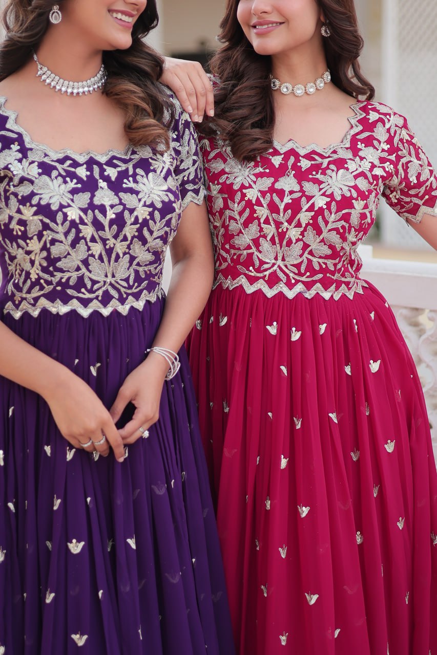 Sublime Faux Georgette Cording Sequins Worked Gown - Ethnicwish