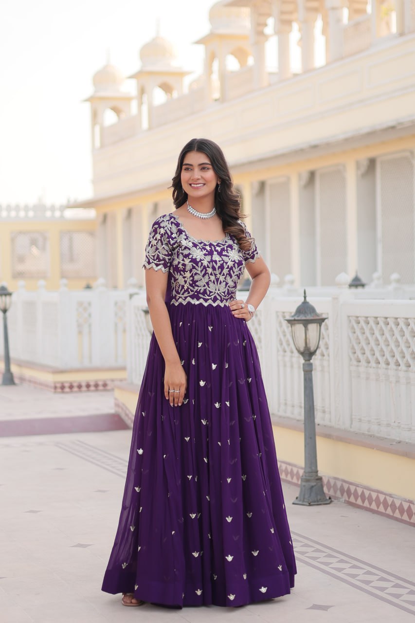 Sublime Faux Georgette Cording Sequins Worked Gown - Ethnicwish