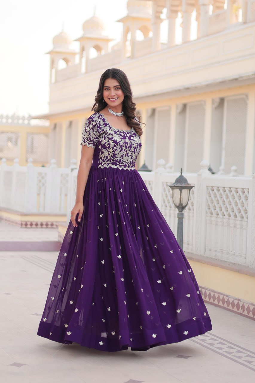 Sublime Faux Georgette Cording Sequins Worked Gown - Ethnicwish