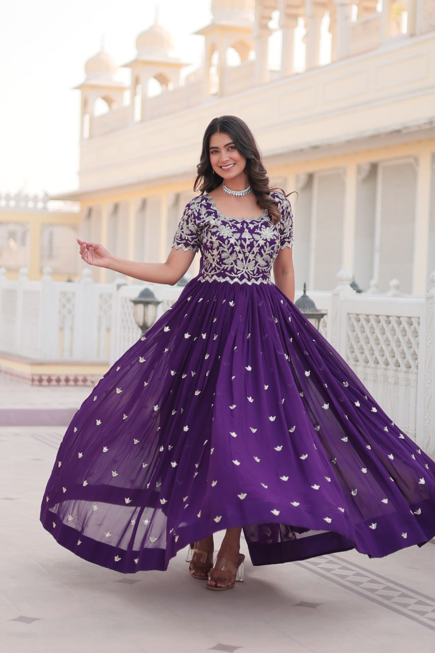 Sublime Faux Georgette Cording Sequins Worked Gown - Ethnicwish
