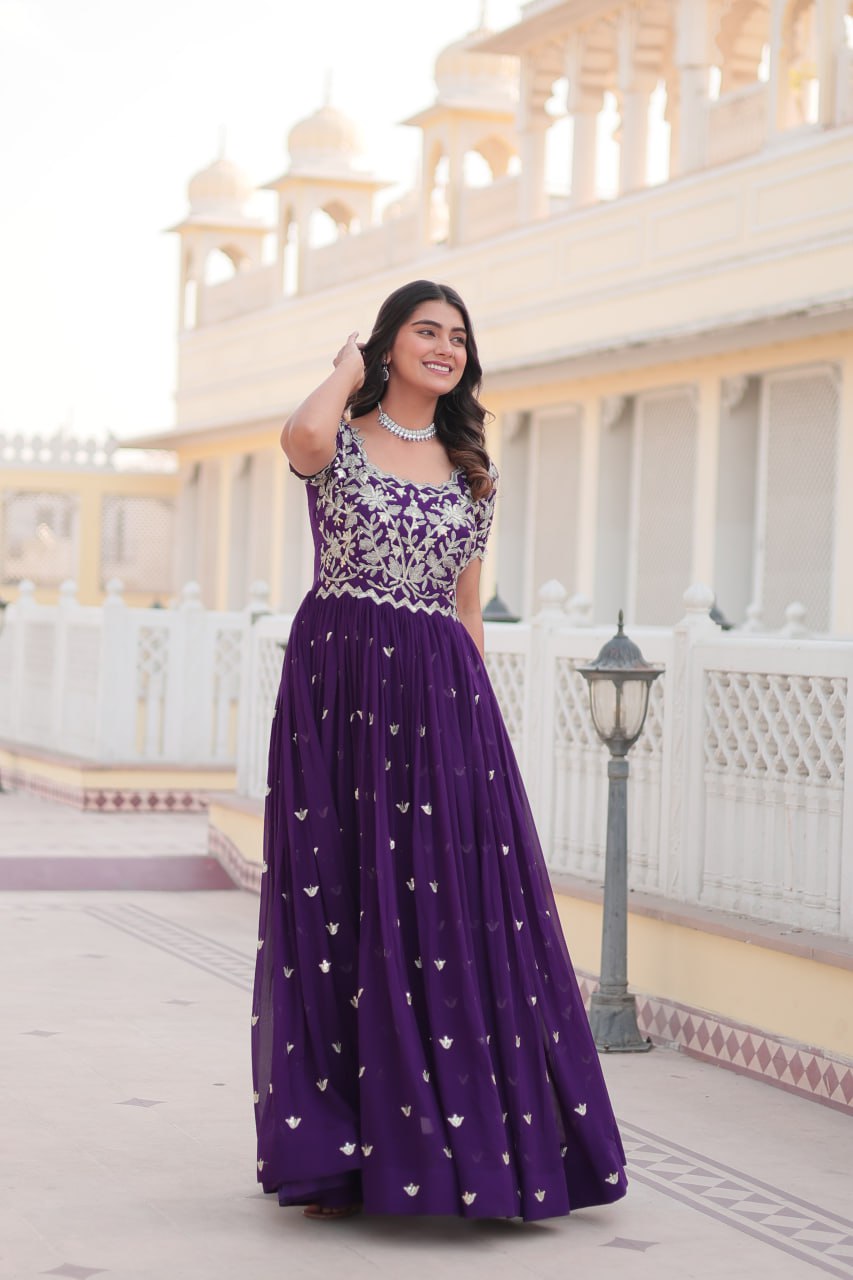 Sublime Faux Georgette Cording Sequins Worked Gown - Ethnicwish