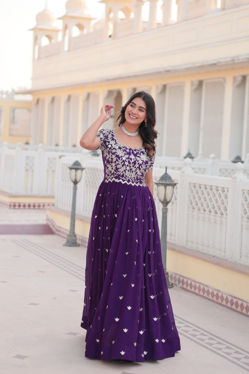 Sublime Faux Georgette Cording Sequins Worked Gown - Ethnicwish