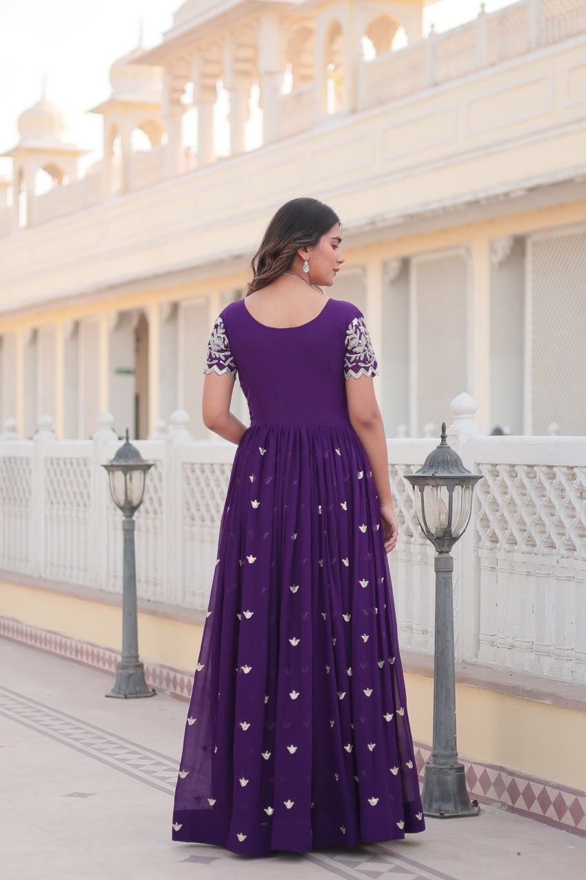 Sublime Faux Georgette Cording Sequins Worked Gown - Ethnicwish