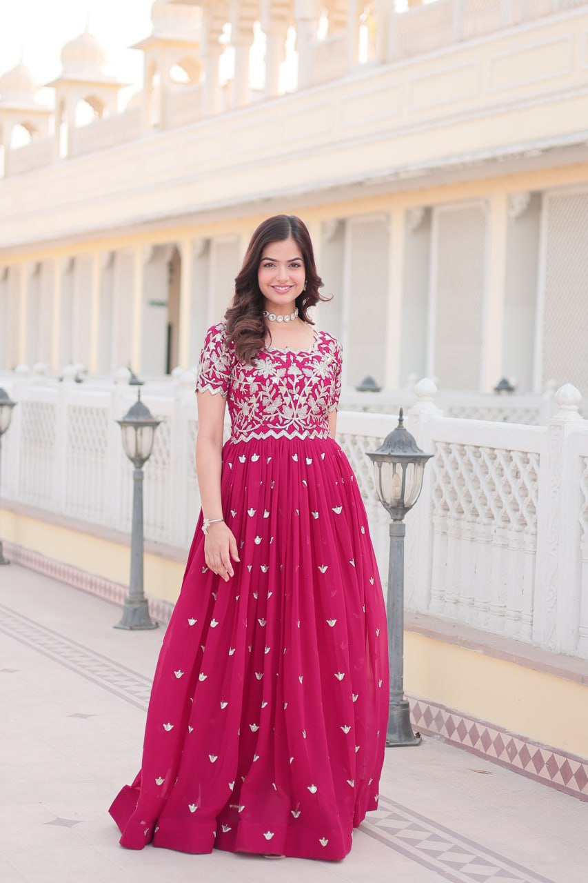 Sublime Faux Georgette Cording Sequins Worked Gown - Ethnicwish