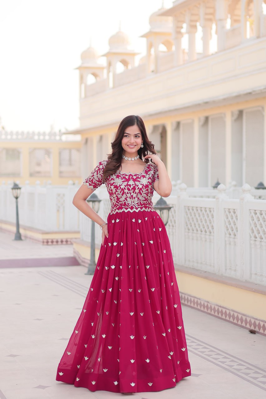 Sublime Faux Georgette Cording Sequins Worked Gown - Ethnicwish