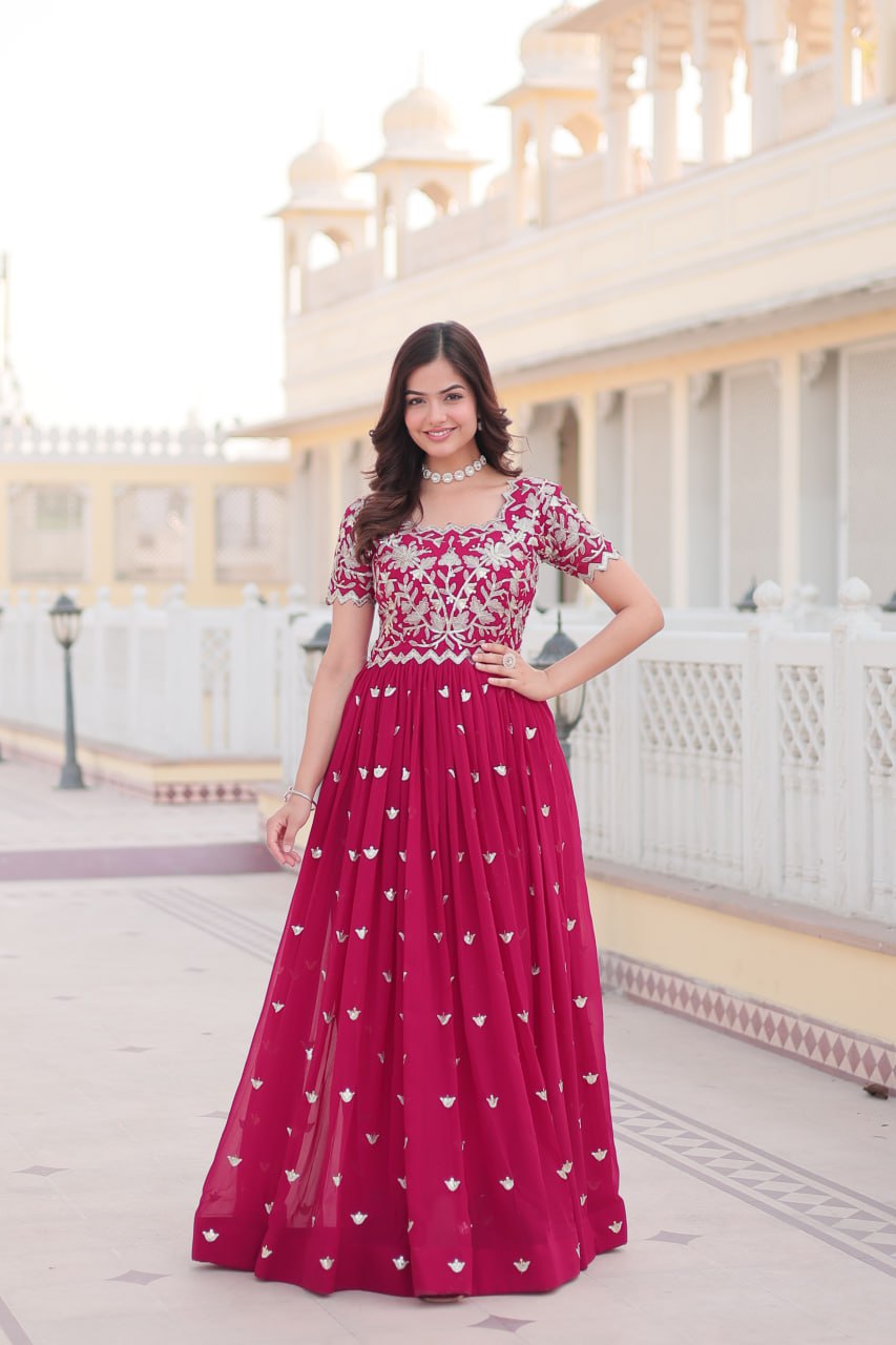 Sublime Faux Georgette Cording Sequins Worked Gown - Ethnicwish