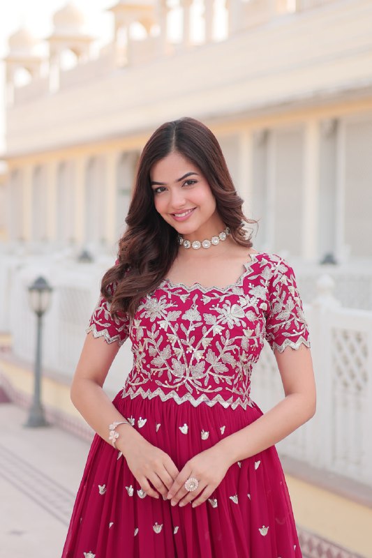 Sublime Faux Georgette Cording Sequins Worked Gown - Ethnicwish