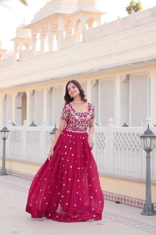 Sublime Faux Georgette Cording Sequins Worked Gown - Ethnicwish