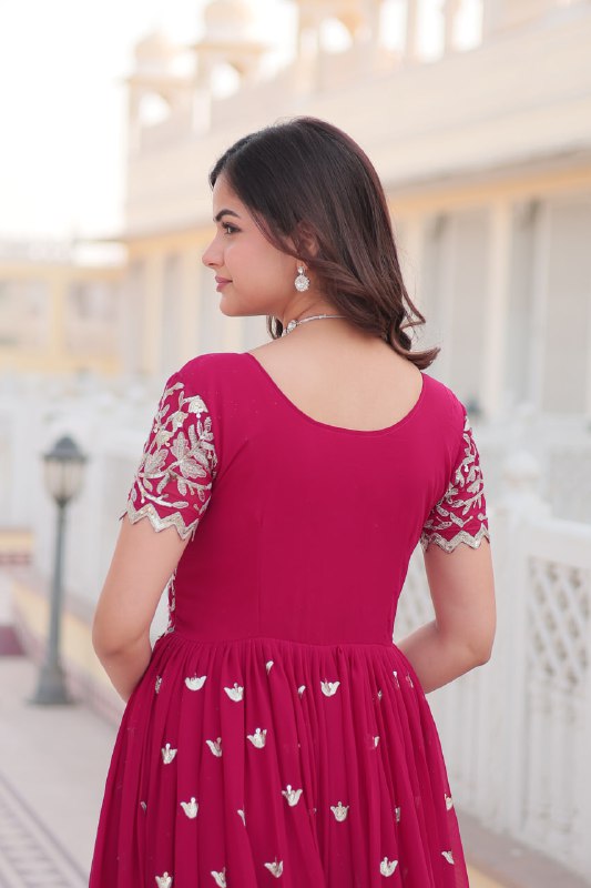 Sublime Faux Georgette Cording Sequins Worked Gown - Ethnicwish