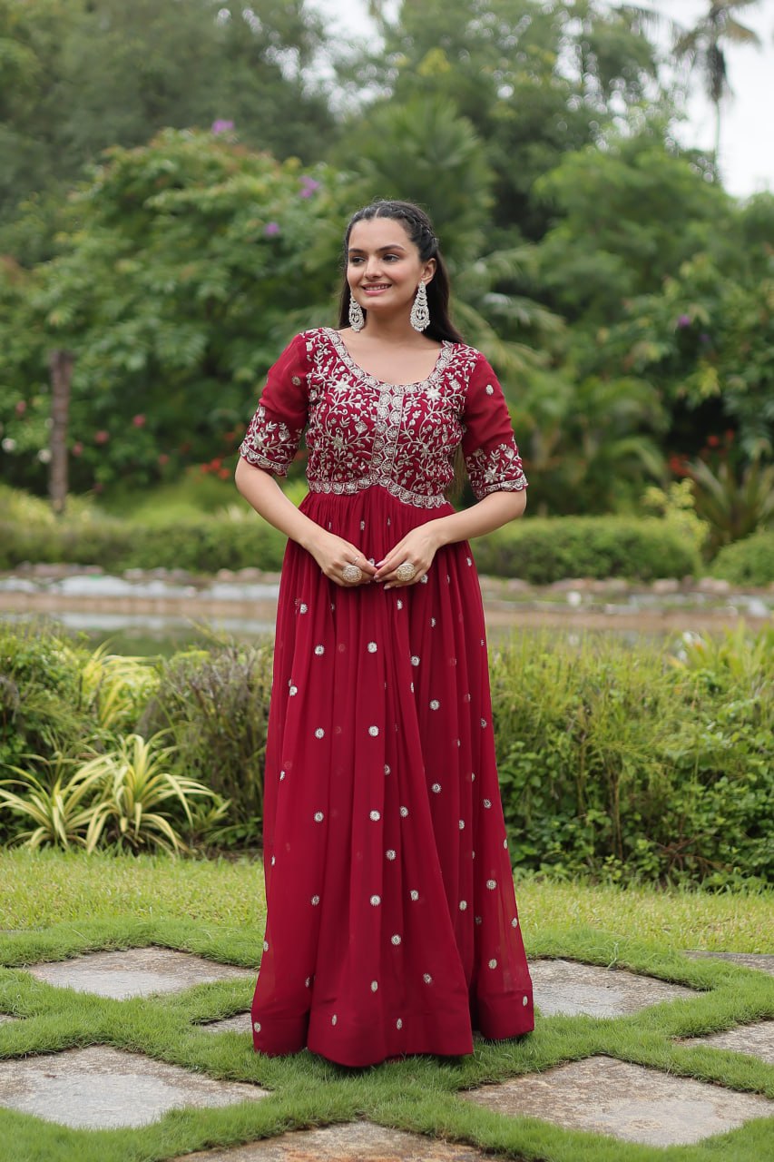 Spellbinding Zari Thread Sequins Worked Designer Gown - Ethnicwish