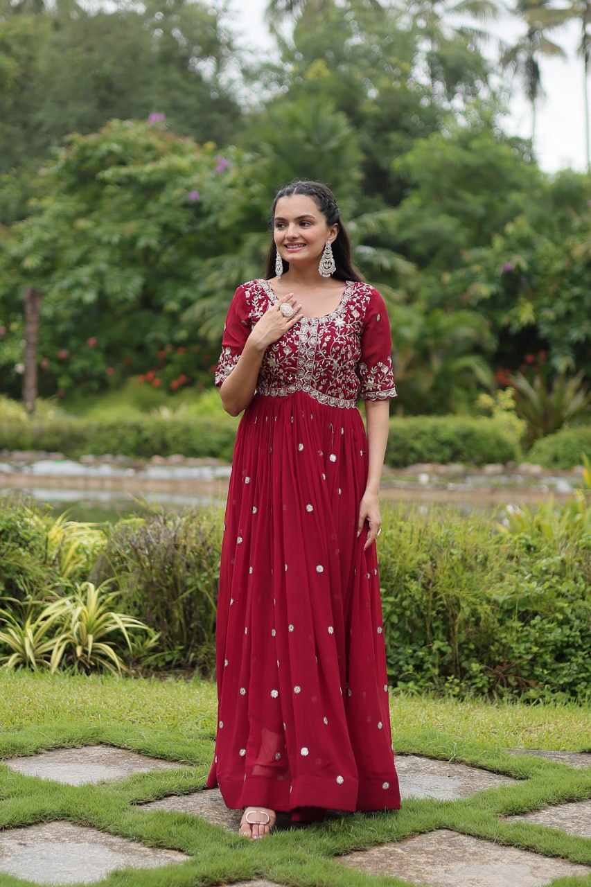 Spellbinding Zari Thread Sequins Worked Designer Gown - Ethnicwish