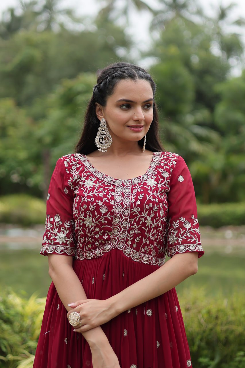 Spellbinding Zari Thread Sequins Worked Designer Gown - Ethnicwish