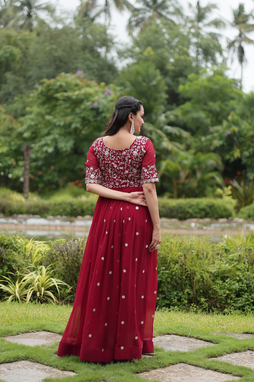 Spellbinding Zari Thread Sequins Worked Designer Gown - Ethnicwish